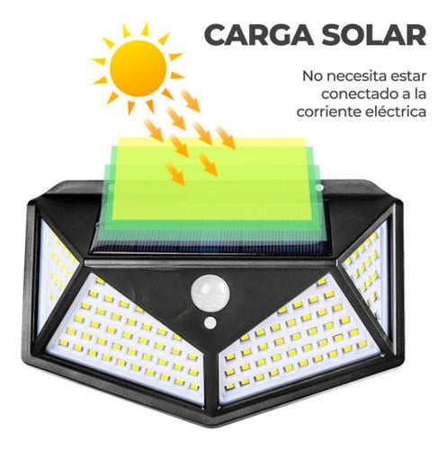 FOCO EXTERIOR SOLAR SENSOR MOVIMIENTO BATERIA 100 LEDS